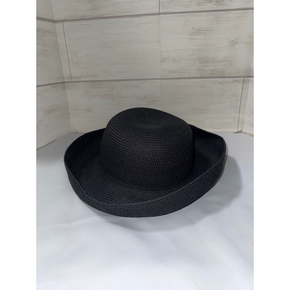 Betmar New York Vintage Black Straw Sun Hat Wide Brim Paper Blend Style 166 - Picture 1 of 4